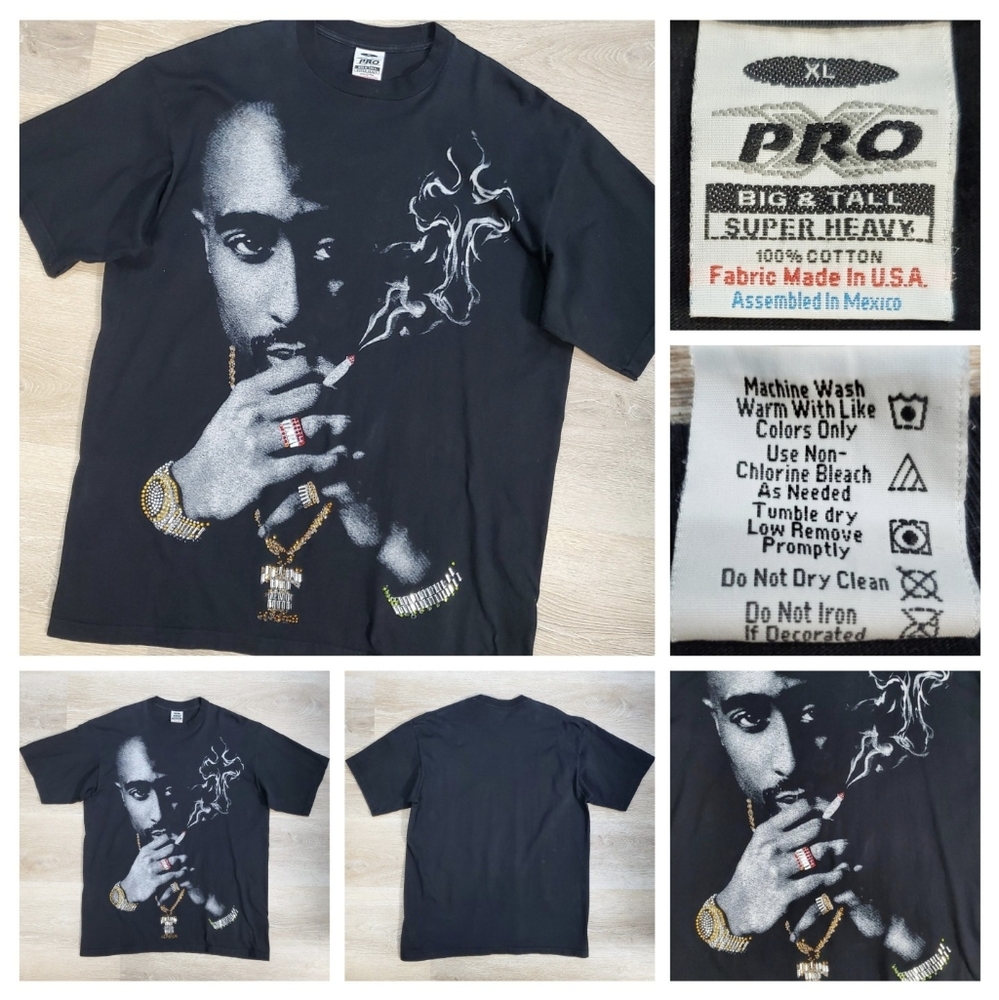 Vintage 2pac Tupac Rap T Shirt Y2K L Black Jeweled Full Front Print AOP Makaveli